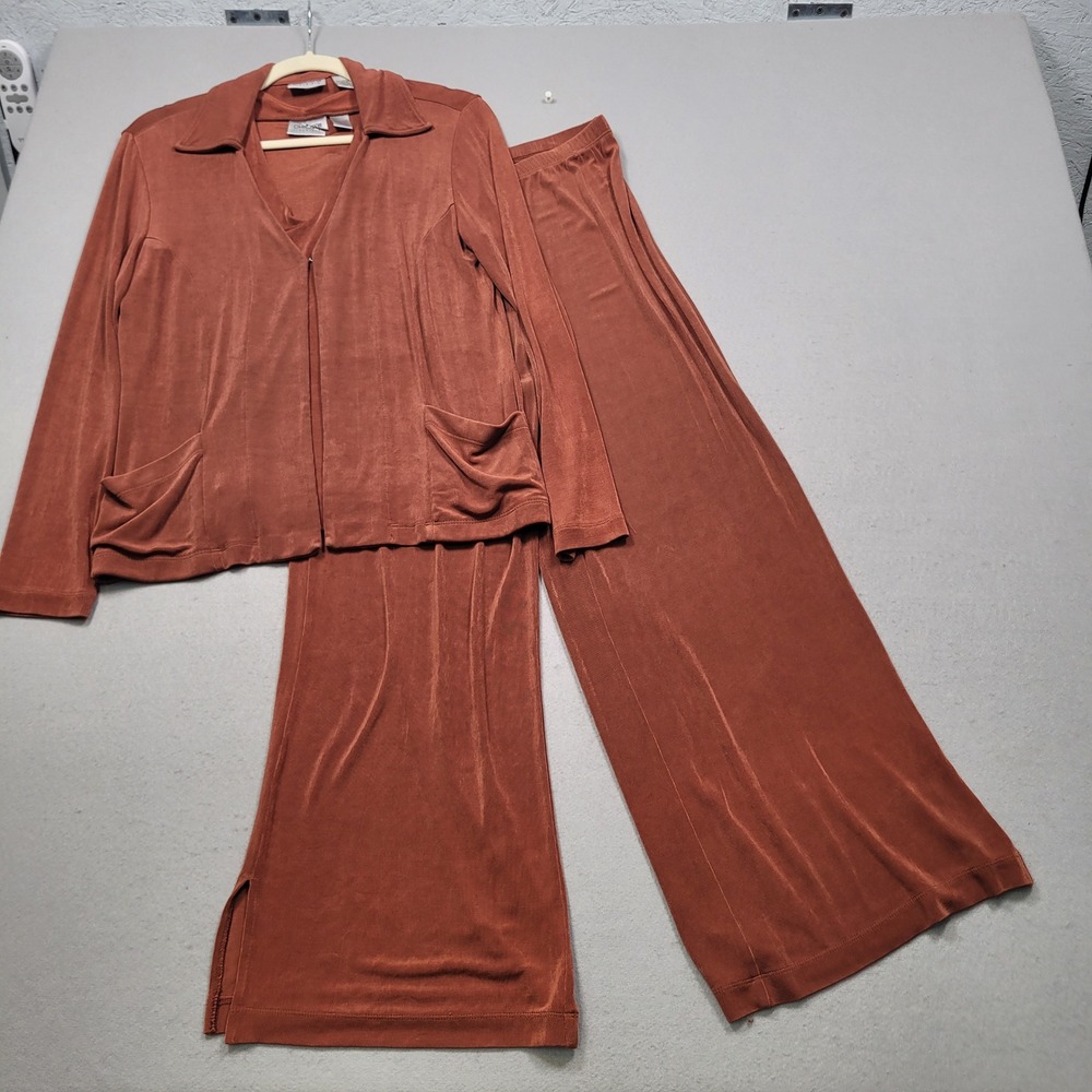 Chicos Travelers 3 Piece Set Jacket Tank Pants Terracotta Orange Size 1 Short